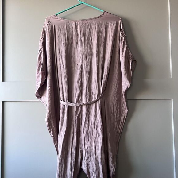 Mustard Seed Jumpsuit Womens Small Brown V Neck Button Front Belted Harem Satin - Picture 7 of 16